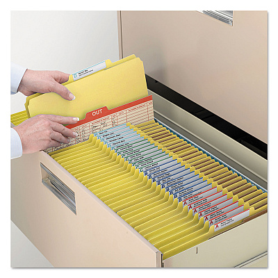 Smead Eight-Section Pressboard Top Tab Classification Folders, Eight SafeSHIELD Fasteners, 3 Dividers, Legal Size, Yellow, 10/Box (SMD19098)