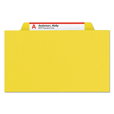 Smead 6-Section Pressboard Top Tab Pocket Classification Folders, 6 SafeSHIELD Fasteners, 2 Dividers, Legal Size, Yellow, 10/Box (SMD19084)