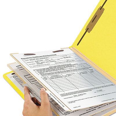 Smead Top Tab Classification Folders, Six SafeSHIELD Fasteners, 2" Expansion, 2 Dividers, Letter Size, Yellow Exterior, 10/Box (SMD14004)