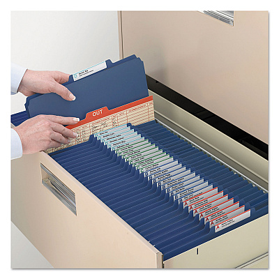 Smead 6-Section Pressboard Top Tab Pocket Classification Folders, 6 SafeSHIELD Fasteners, 2 Dividers, Legal Size, Dark Blue, 10/Box (SMD19077)