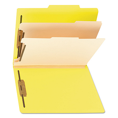Smead Top Tab Classification Folders, Six SafeSHIELD Fasteners, 2" Expansion, 2 Dividers, Letter Size, Yellow Exterior, 10/Box (SMD14004)