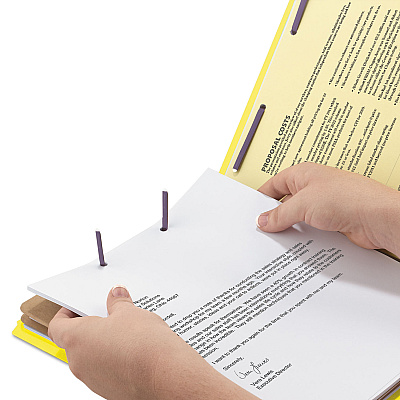 Smead 6-Section Pressboard Top Tab Pocket Classification Folders, 6 SafeSHIELD Fasteners, 2 Dividers, Legal Size, Yellow, 10/Box (SMD19084)