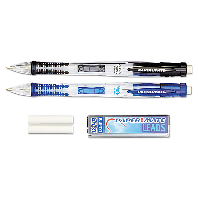 Paper Mate Clear Point Mechanical Pencils with Tube of Lead/Erasers, 0.5 mm, HB(#2), Black Lead, Randomly Assorted Barrel Colors, 2/Pack (PAP34666PP)