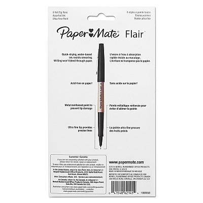 Paper Mate Flair Felt Tip Porous Point Pen, Stick, Extra-Fine 0.4 mm, Assorted Ink and Barrel Colors, 8/Pack (PAP1927694)