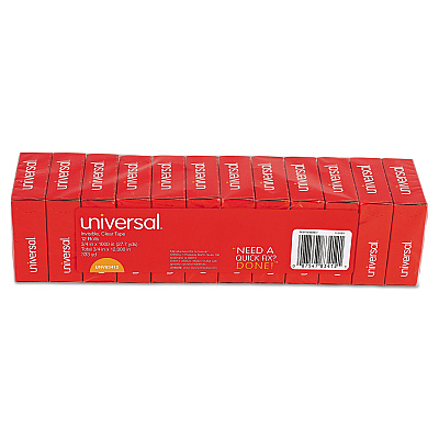 Universal Invisible Tape, 1" Core, 0.75" x 83.33 ft, Clear, 12/Pack (UNV83412)