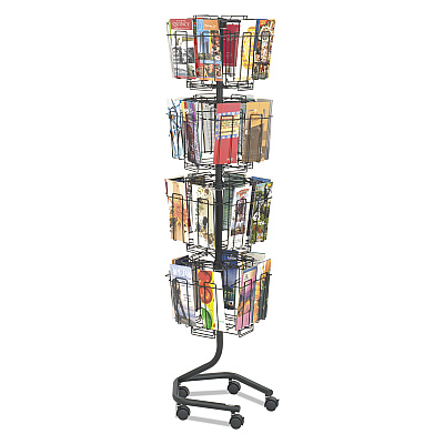 Safco Wire Rotary Display Racks, 32 Compartments, 15w x 15d x 60h, Charcoal (SAF4128CH)