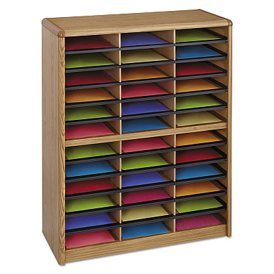 Safco Steel/Fiberboard Literature Sorter, 36 Compartments, 32.25 x 13.5 x 38, Oak (SAF7121MO)