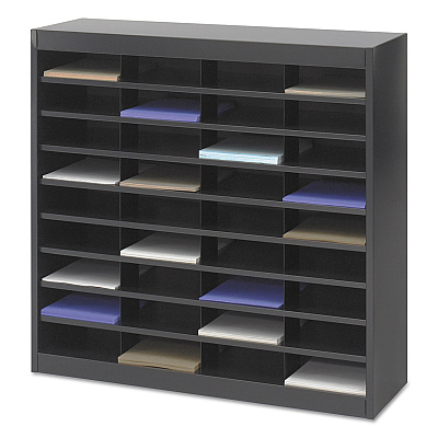 Safco Steel/Fiberboard E-Z Stor Sorter, 36 Compartments, 37.5 x 12.75 x 36.5, Black (SAF9221BLR)