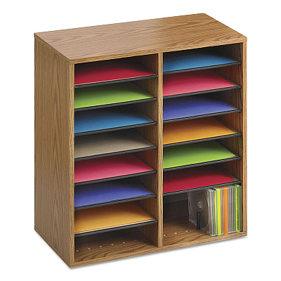 Safco Wood/Laminate Literature/CD Sorter, 16 Compartments, 19.5 x 11.75 x 21, Medium Oak (SAF9422MO)