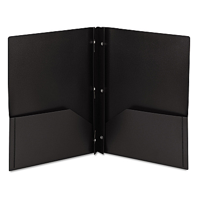 Smead Poly Two-Pocket Folder with Fasteners, 180-Sheet Capacity, 11 x 8.5, Black, 25/Box (SMD87725)