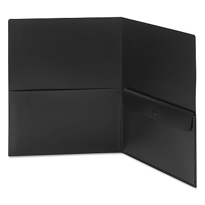 Smead Poly Two-Pocket Folder with Snap Closure Security Pocket, 100-Sheet Capacity, 11 x 8.5, Black, 5/Pack (SMD87700)