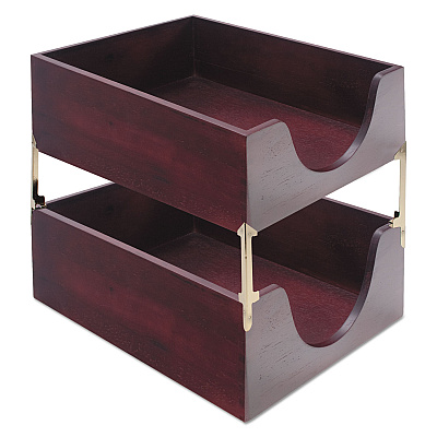 Carver Double-Deep Hardwood Stackable Desk Trays, 1 Section, Letter Size Files, 10.13" x 12.63" x 5", Mahogany (CVR08213)