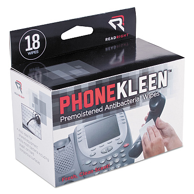Read Right PhoneKleen Wet Wipes, Cloth, 5 x 5, 18/Box (REARR1203)