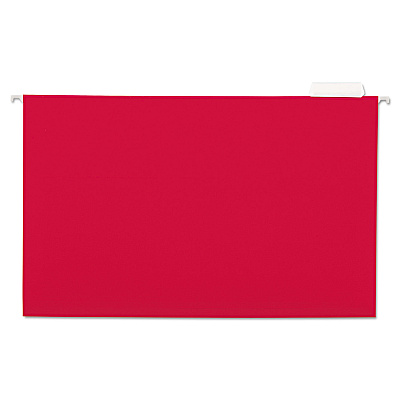 Universal Deluxe Bright Color Hanging File Folders, Legal Size, 1/5-Cut Tabs, Red, 25/Box (UNV14218)