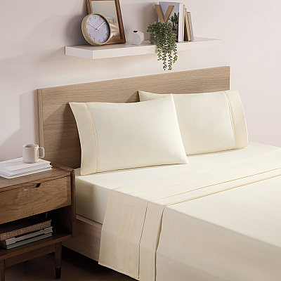 Host & Home Microfiber Flat Sheets - Full - Ivory W/ Red Hem, Pack Of 6 (P-MFS-81108-IV)