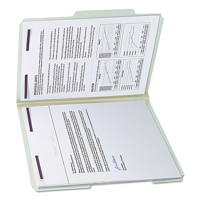 Smead Recycled Pressboard Folders, Two SafeSHIELD Coated Fasteners, 2/5-Cut: R of C, 2" Expansion, Letter Size, Gray-Green, 25/Box (SMD14982)