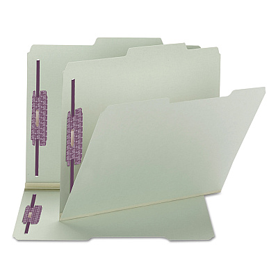 Smead Recycled Pressboard Folders, Two SafeSHIELD Coated Fasteners, 2/5-Cut: R of C, 2" Expansion, Letter Size, Gray-Green, 25/Box (SMD14982)