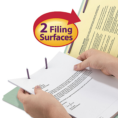 Smead Recycled Pressboard Folders, Two SafeSHIELD Coated Fasteners, 2/5-Cut: R of C, 2" Expansion, Letter Size, Gray-Green, 25/Box (SMD14982)