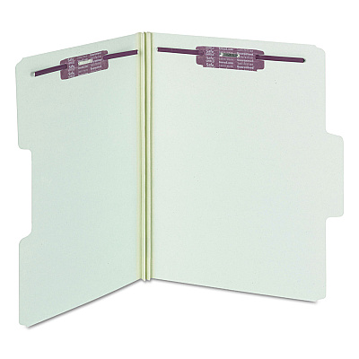 Smead SuperTab Pressboard Fastener Folders with Two SafeSHIELD Fasteners, 2" Expansion, Letter Size, Gray-Green, 25/Box (SMD14981)