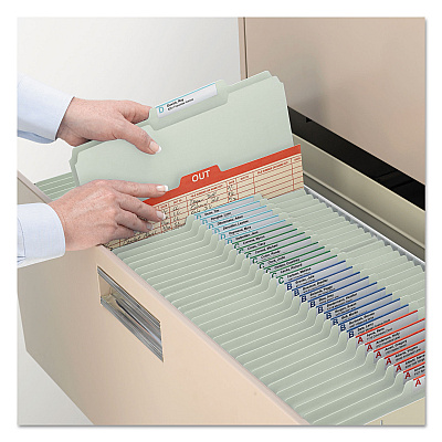 Smead Recycled Pressboard Folders, Two SafeSHIELD Coated Fasteners, 2/5-Cut: R of C, 2" Expansion, Letter Size, Gray-Green, 25/Box (SMD14982)