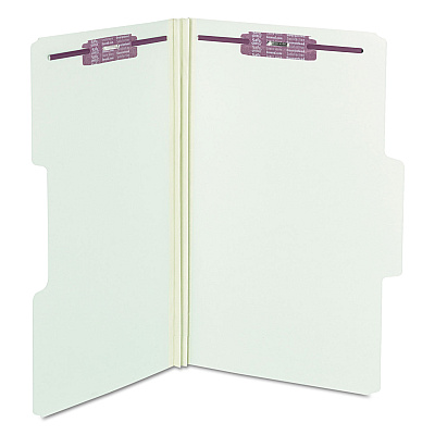 Smead SuperTab Pressboard Fastener Folders with Two SafeSHIELD Fasteners, 2" Expansion, Legal Size, Gray-Green, 25/Box (SMD19981)