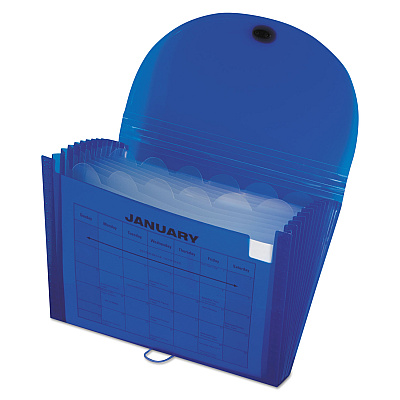 C-Line Expanding Files, 1.63" Expansion, 13 Sections, Cord/Hook Closure, 1/6-Cut Tabs, Letter Size, Blue (CLI48315)