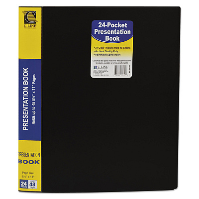 C-Line Bound Sheet Protector Presentation Book, 24 Letter-Size Sleeves, Black (CLI33240)