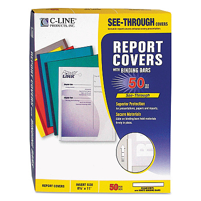 C-Line Vinyl Report Covers, 0.13" Capacity, 8.5 x 11, Clear/Clear, 50/Box (CLI32557)