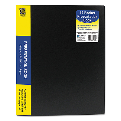 C-Line Bound Sheet Protector Presentation Book, 12 Letter-Size Sleeves, Black (CLI33120)