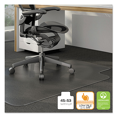 Alera Moderate Use Studded Chair Mat for Low Pile Carpet, 45 x 53, Wide Lipped, Clear (ALEMAT4553CLPL)