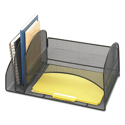 Safco Onyx Mesh Desk Organizer, Two Vertical/Two Horizontal Sections, Steel Mesh, 17 x 10.75 x 7.75, Black (SAF3264BL)