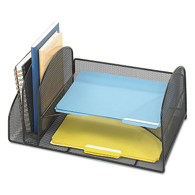Safco Onyx Mesh Desk Organizer, Two Vertical/Two Horizontal Sections, Steel Mesh, 17 x 10.75 x 7.75, Black (SAF3264BL)