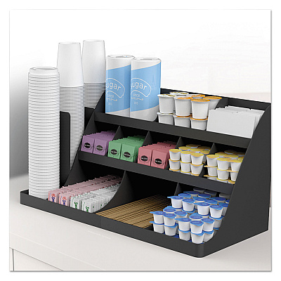 Mind Reader Extra Large Coffee Condiment and Accessory Organizer, 14 Compartment, 24 x 11.8 x 12.5, Black (EMSCOMORG02BLK)