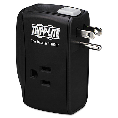 Tripp Lite Protect It! Portable Surge Protector, 2 AC Outlets, 1,050 J, Black (TRPTRAVLER100BT)