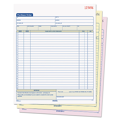 TOPS Purchase Order Book, 22 Lines, Three-Part Carbonless, 8.38 x 10.19, 50 Forms Total (TOP46147)