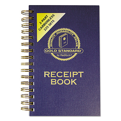 Rediform Gold Standard Money Receipt Book, Two-Part Carbonless, 5 x 2.75, 3 Forms/Sheet, 225 Forms Total (RED8L829)