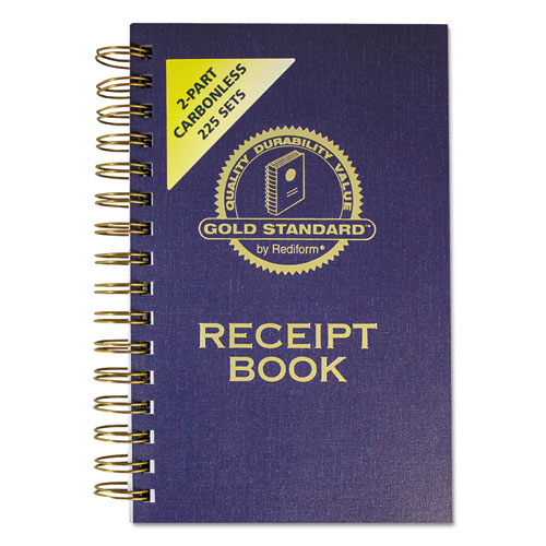 Rediform Gold Standard Money Receipt Book, Two-Part Carbonless, 5 x 2.75, 3 Forms/Sheet, 225 Forms Total (8L829)