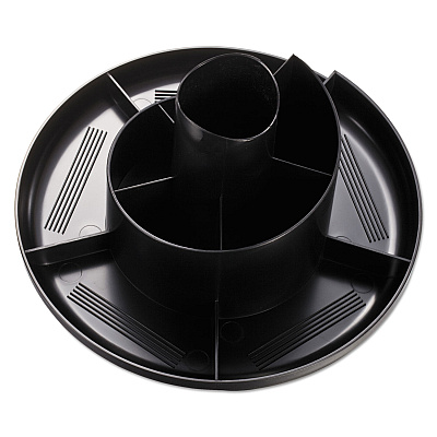 Universal Rotary Desk Organizer, 11 Compartments, Plastic, 8.75" Diameter x 5.38"h, Black (UNV08151)