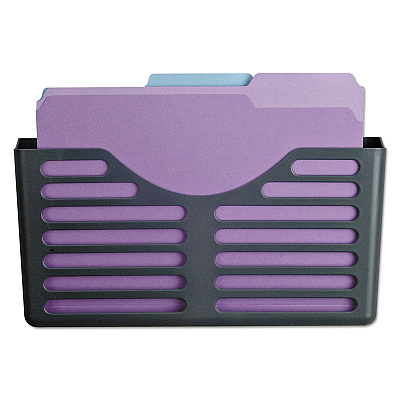 Universal Recycled Plastic Cubicle Single File Pocket, Cubicle Pins Mount, 13.5 x 3 x 7, Charcoal (UNV08162)