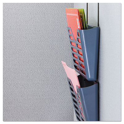 Universal Recycled Plastic Cubicle Triple File Pocket, Cubicle Pins Mount, 13.5 x 4.75 x 28, Charcoal (UNV08163)