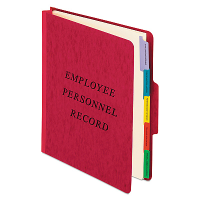 Pendaflex Vertical-Style Personnel Folders, 2" Expansion, 5 Dividers, 2 Fasteners, Letter Size, Red Exterior (PFXSER1ER)