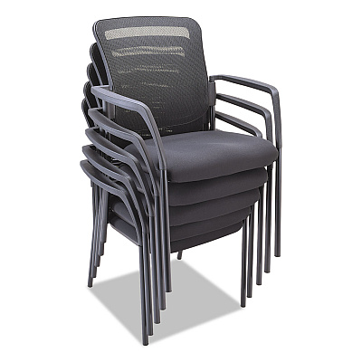 Alera Elusion Series Mesh Back Stacking Guest Chair, 26" x 25.6" x 36.2", Black Seat, Black Back, Black Base (ALEEL4314)