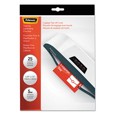 Fellowes Laminating Pouches, 5 mil, 4.25" x 2.5", Gloss Clear, 25/Pack (FEL52003)