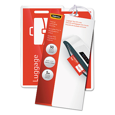 Fellowes Laminating Pouches, 5 mil, 4.25" x 2.5", Gloss Clear, 25/Pack (FEL52003)