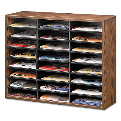 Fellowes Literature Organizer, 24 Letter Compartments, 29 x 11.88 x 23.44, Medium Oak (FEL25043)