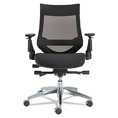 Alera EB-W Series Pivot Arm Multifunction Mesh Chair, Supports 275 lb, 18.62" to 22.32" Seat, Black Seat/Back, Aluminum Base (ALEEBW4213)