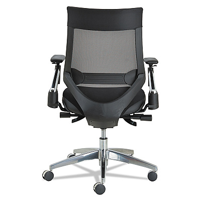 Alera EB-W Series Pivot Arm Multifunction Mesh Chair, Supports 275 lb, 18.62" to 22.32" Seat, Black Seat/Back, Aluminum Base (ALEEBW4213)