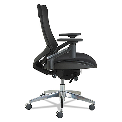 Alera EB-W Series Pivot Arm Multifunction Mesh Chair, Supports 275 lb, 18.62" to 22.32" Seat, Black Seat/Back, Aluminum Base (ALEEBW4213)