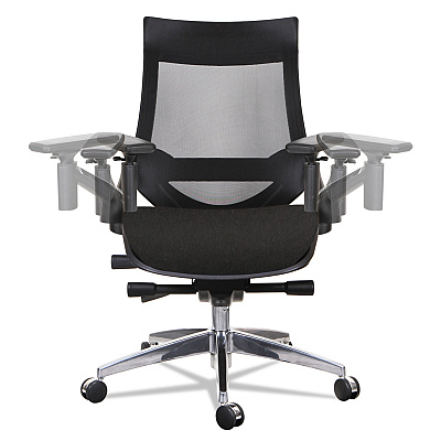 Alera EB-W Series Pivot Arm Multifunction Mesh Chair, Supports 275 lb, 18.62" to 22.32" Seat, Black Seat/Back, Aluminum Base (ALEEBW4213)
