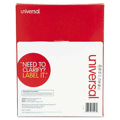 Universal White Labels, Inkjet/Laser Printers, 2 x 4, White, 10/Sheet, 100 Sheets/Box (UNV80107)